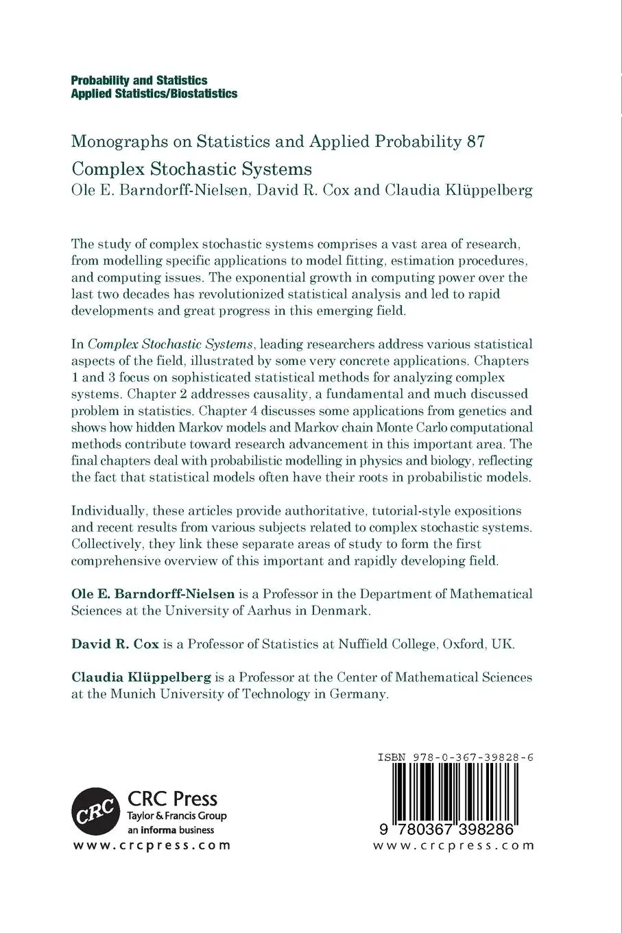 Rückseite: 9780367398286 | Complex Stochastic Systems | O. E. Barndorff-Nielsen (u. a.) | Buch