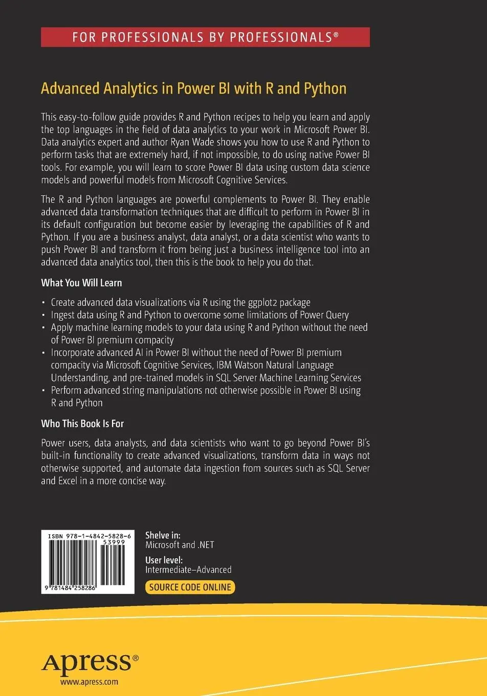 Rückseite: 9781484258286 | Advanced Analytics in Power BI with R and Python | Ryan Wade | Buch