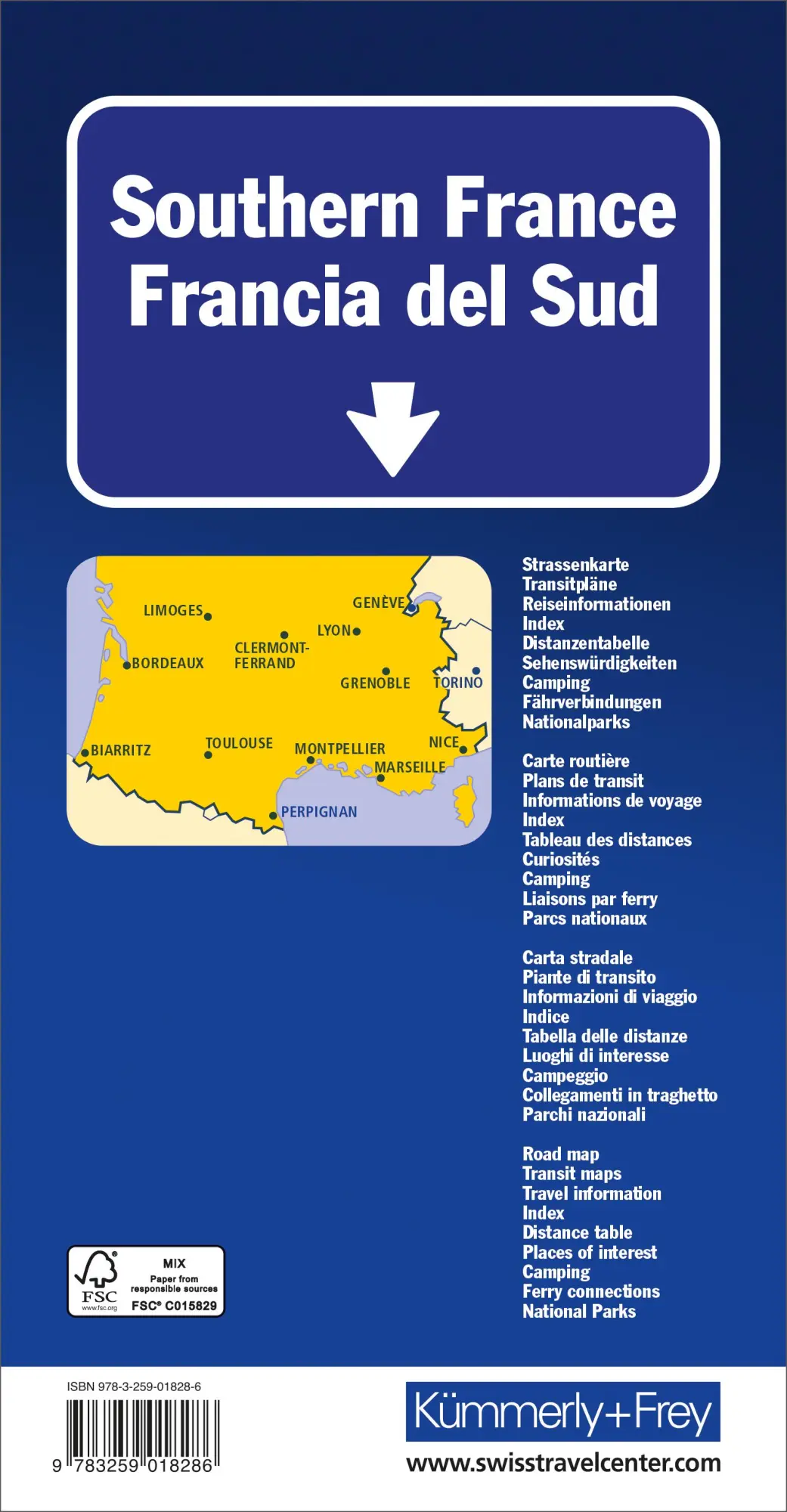 Rückseite: 9783259018286 | Kümmerly+Frey Strassenkarte Frankreich Süd 1:600.000 | AG | Deutsch