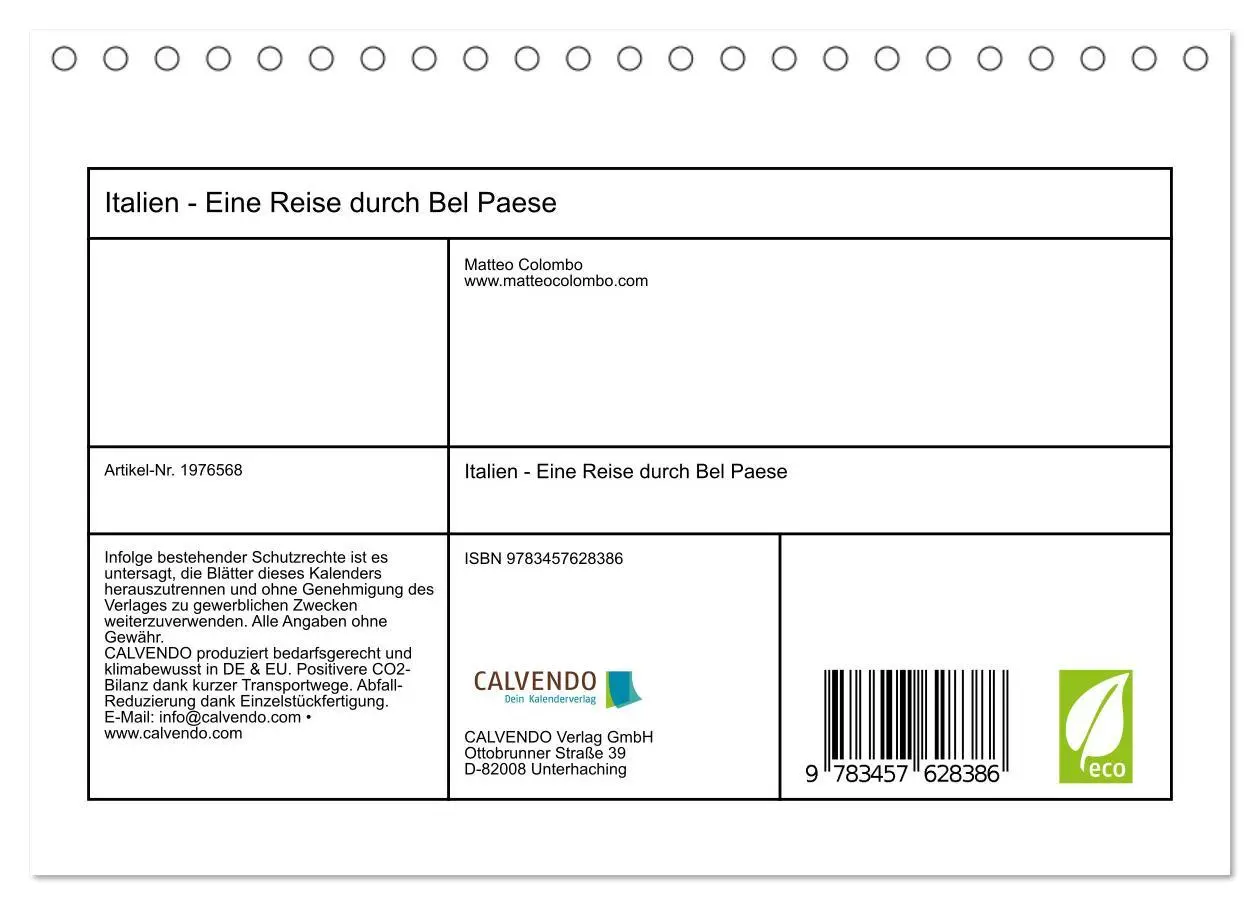 Bild: 9783457628386 | Italien - Eine Reise durch Bel Paese (Tischkalender 2026 DIN A5...