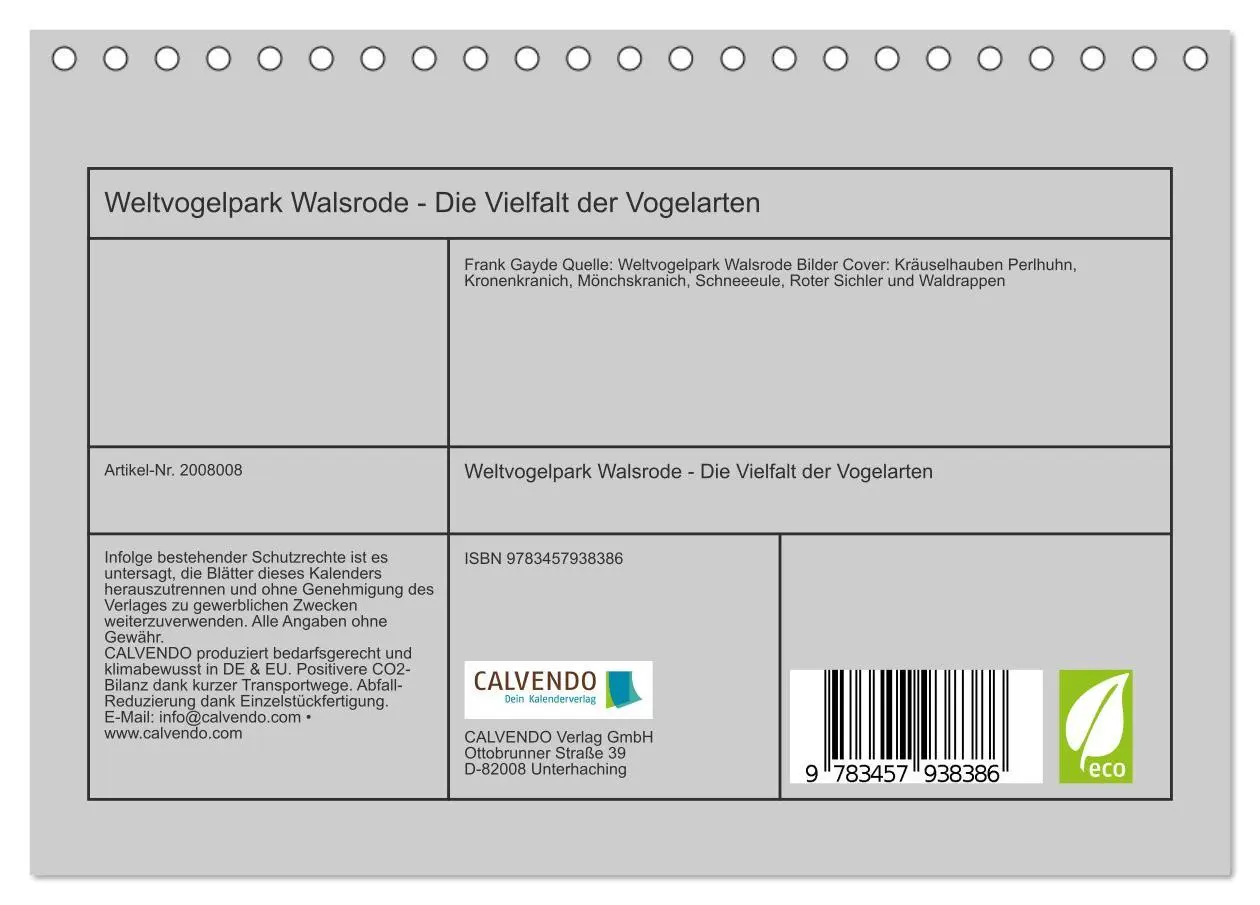 Bild: 9783457938386 | Weltvogelpark Walsrode - Die Vielfalt der Vogelarten (Tischkalender...