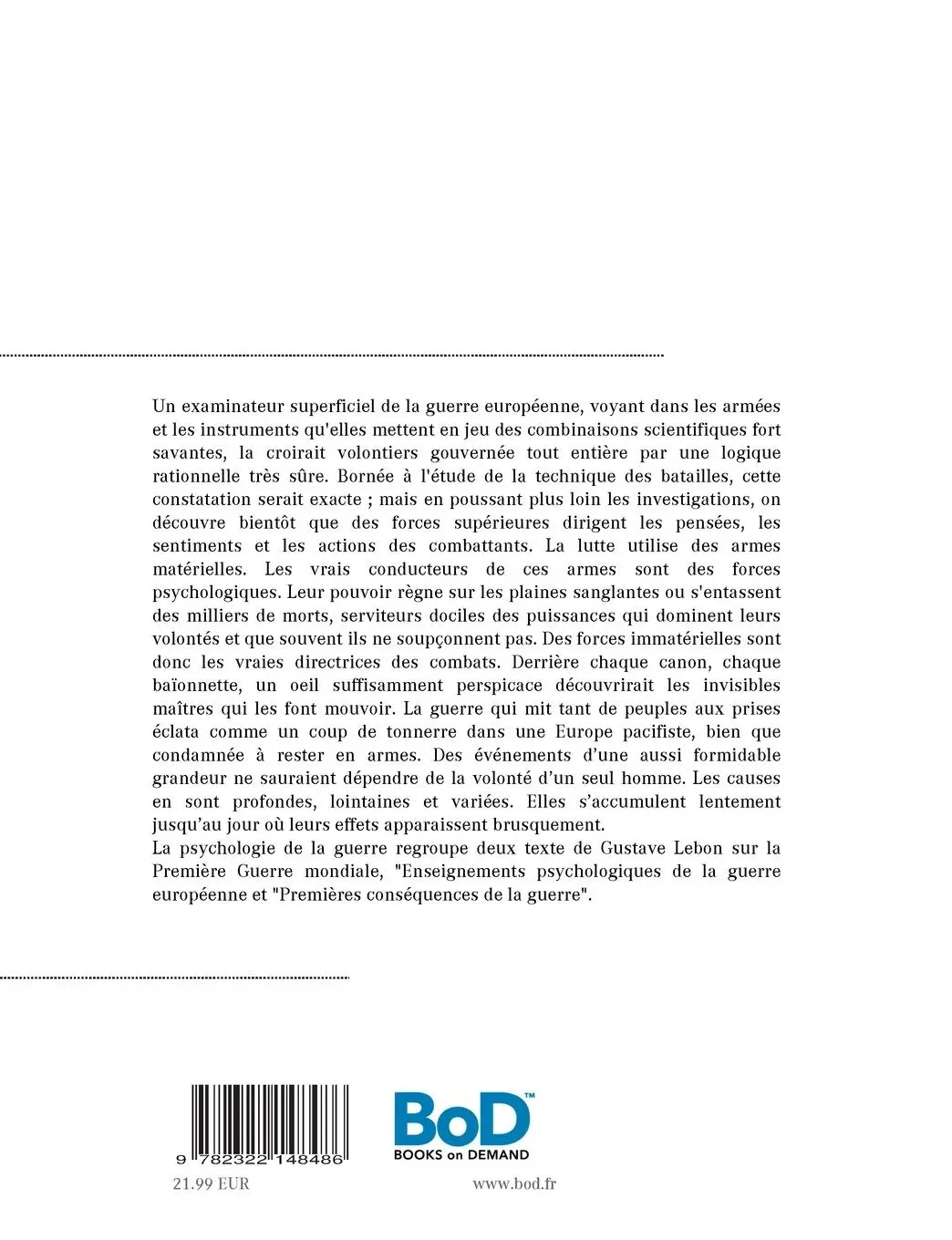 Rückseite: 9782322148486 | La psychologie de la guerre | Gustave Lebon (u. a.) | Taschenbuch