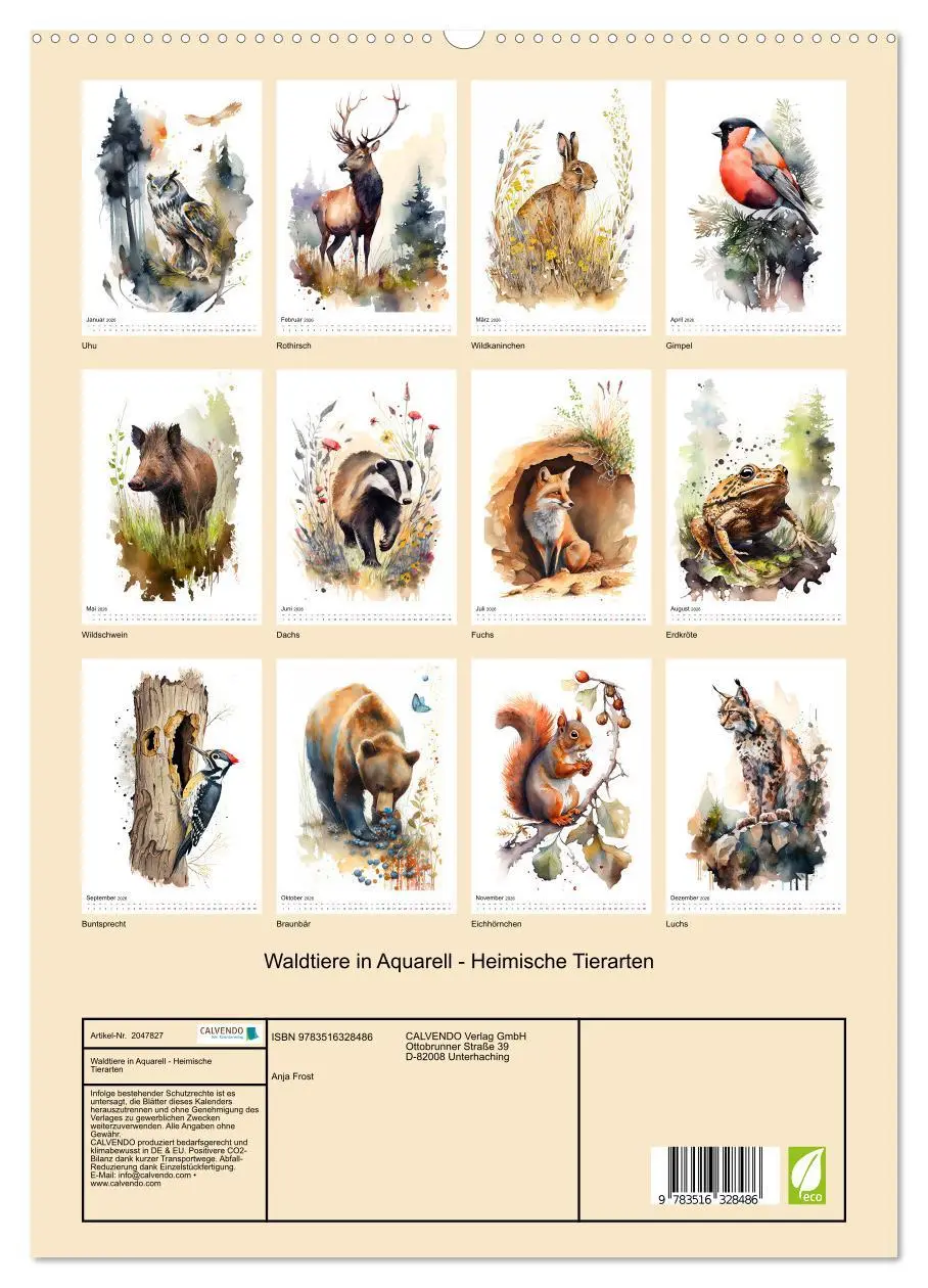 Bild: 9783516328486 | Waldtiere in Aquarell - Heimische Tierarten (hochwertiger Premium...