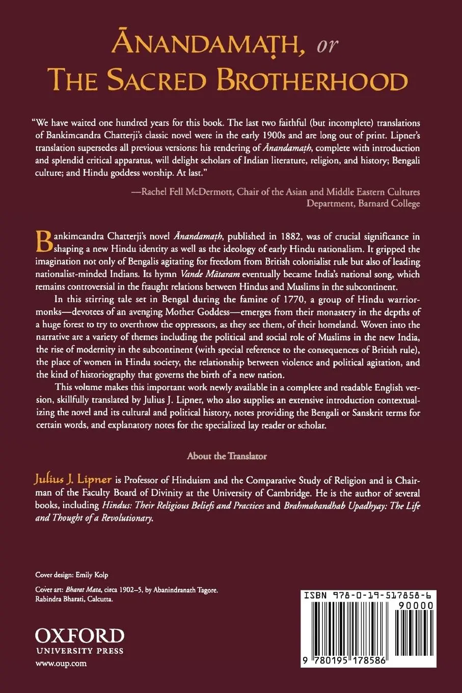 Rückseite: 9780195178586 | Anandamath, or the Sacred Brotherhood | Bankimcandra Chatterji | Buch