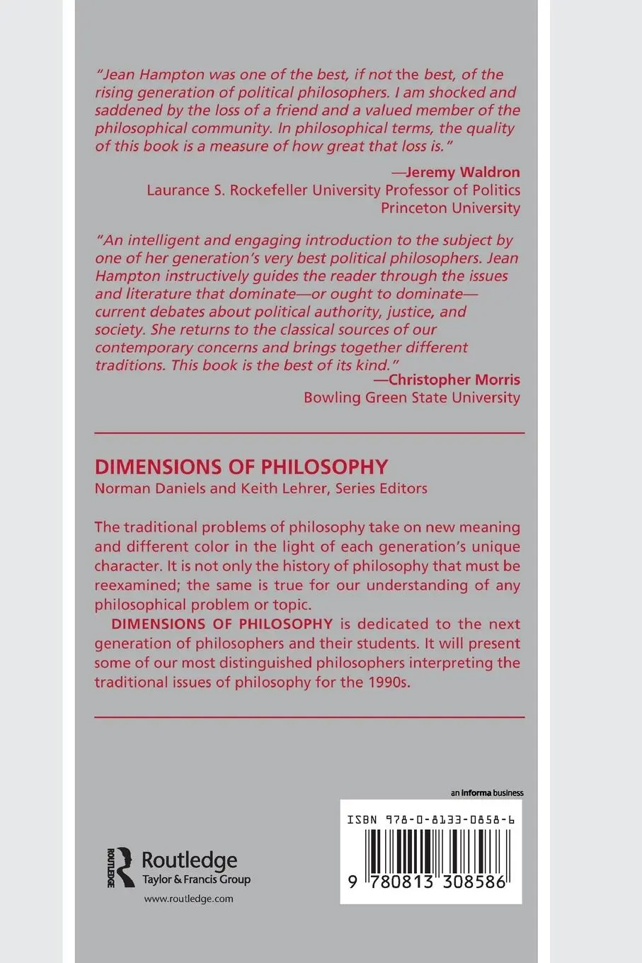 Rückseite: 9780813308586 | Political Philosophy | Jean Hampton | Taschenbuch | Englisch | 1996