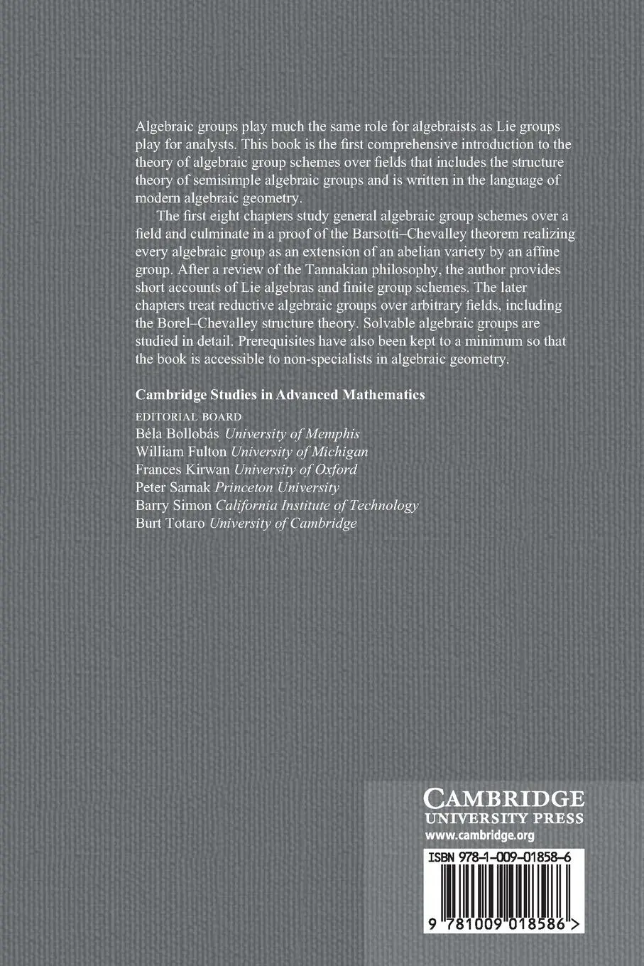 Rückseite: 9781009018586 | Algebraic Groups | J. S. Milne | Taschenbuch | Kartoniert / Broschiert