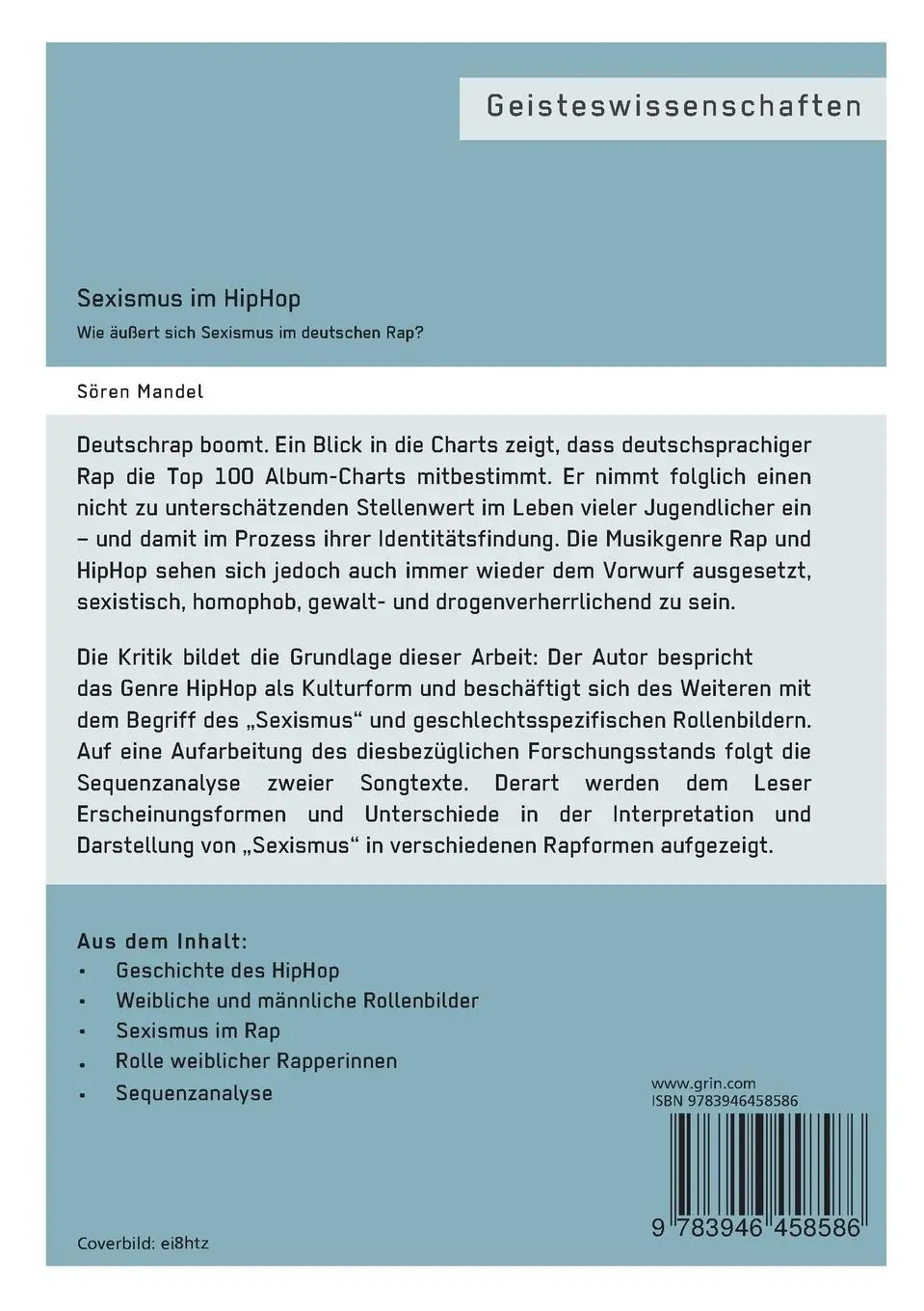 Rückseite: 9783946458586 | Sexismus im Hip Hop. Wie äußert sich Sexismus im deutschen Rap? | Buch