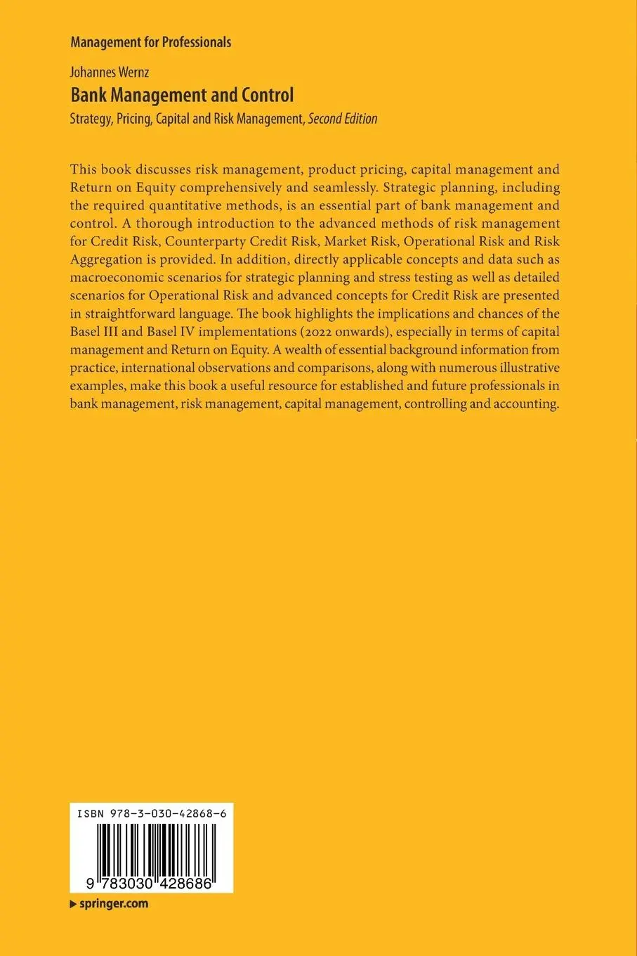 Rückseite: 9783030428686 | Bank Management and Control | Johannes Wernz | Taschenbuch | xv | 2021