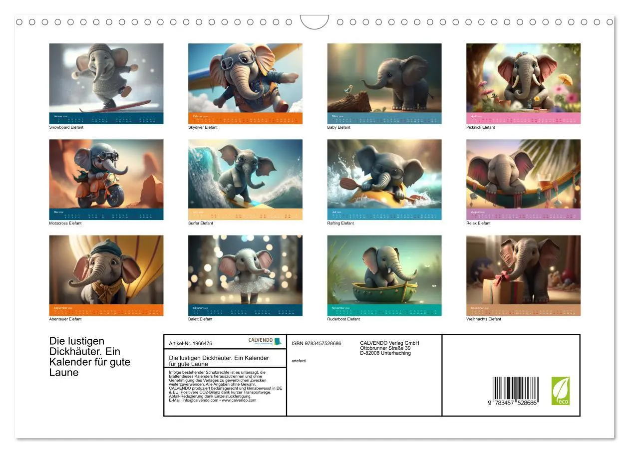 Bild: 9783457528686 | Die lustigen Dickhäuter. Ein Kalender für gute Laune (Wandkalender...