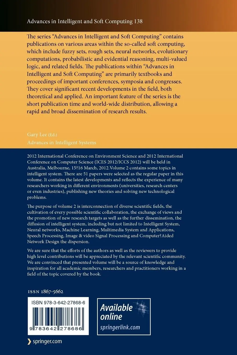 Rückseite: 9783642278686 | Advances in Intelligent Systems | Gary Lee | Taschenbuch | xii | 2012