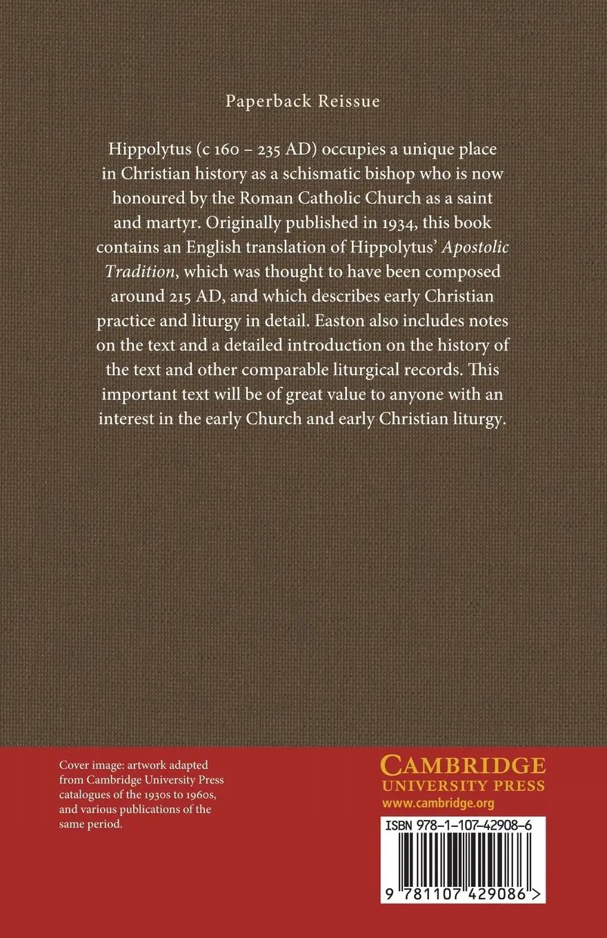Rückseite: 9781107429086 | The Apostolic Tradition of Hippolytus | Burton Scott Easton | Buch