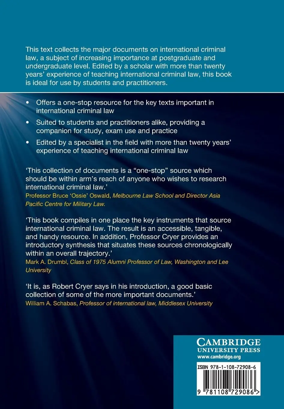 Rückseite: 9781108729086 | International Criminal Law Documents | Robert Cryer | Taschenbuch