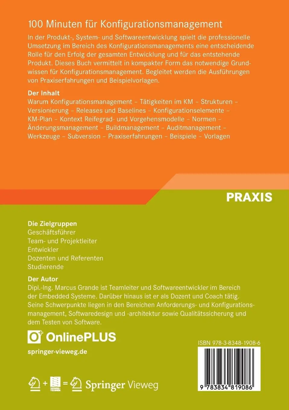 Rückseite: 9783834819086 | 100 Minuten für Konfigurationsmanagement | Marcus Grande | Taschenbuch