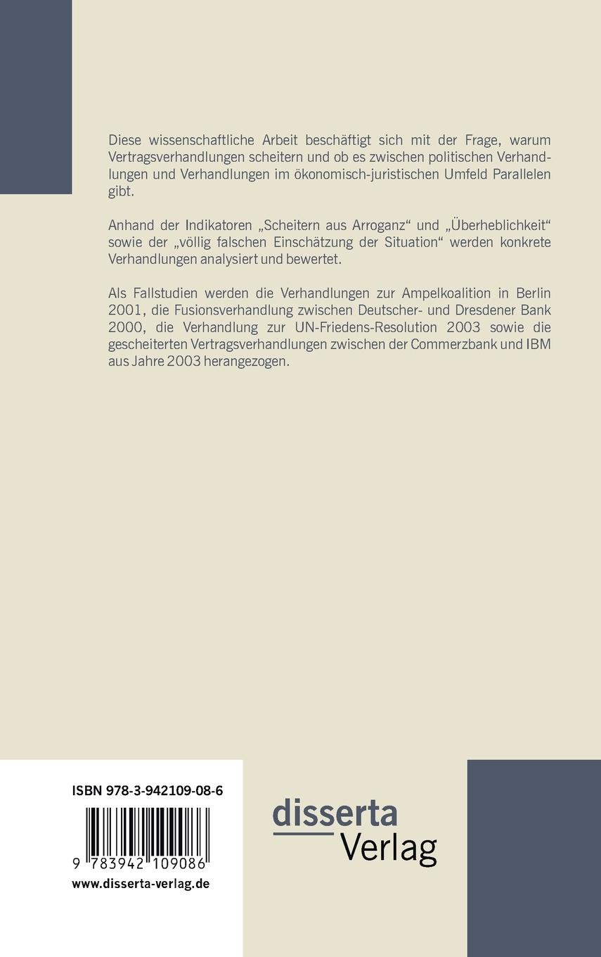 Rückseite: 9783942109086 | Warum scheitern Vertragsverhandlungen? Ein politischer und...