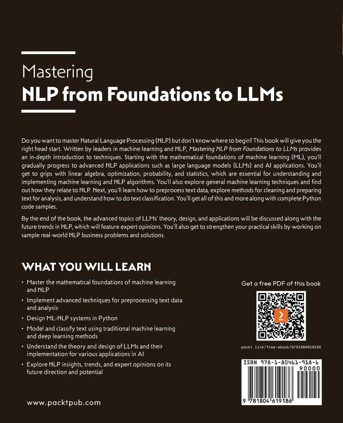 Rückseite: 9781804619186 | Mastering NLP from Foundations to LLMs | Lior Gazit (u. a.) | Buch