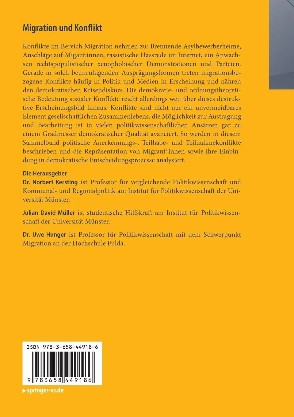 Rückseite: 9783658449186 | Migration und Konflikt | Norbert Kersting (u. a.) | Taschenbuch | x