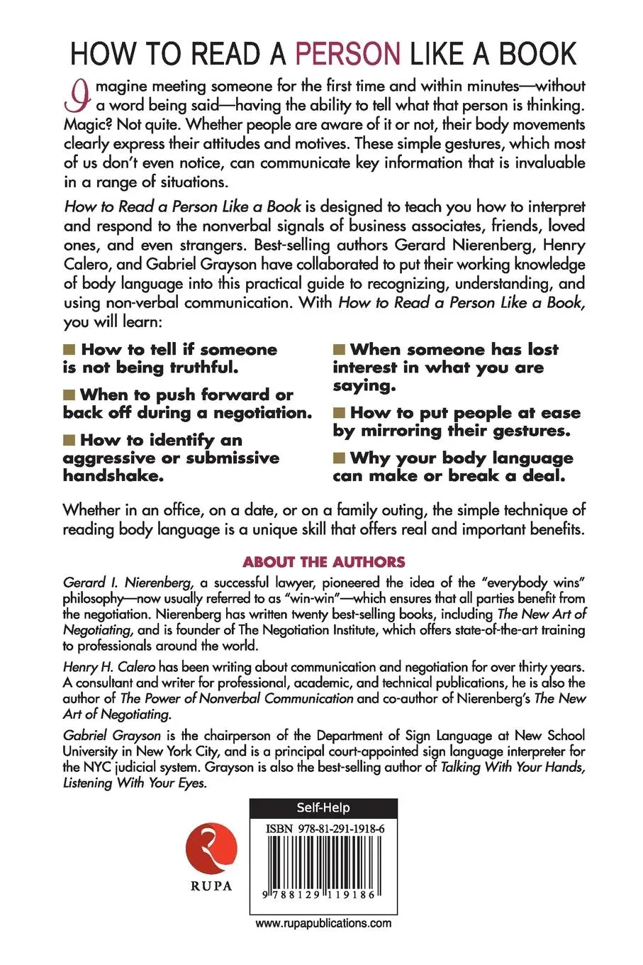 Rückseite: 9788129119186 | How To Read A Person Like A Book | Nierenberg Calero | Taschenbuch