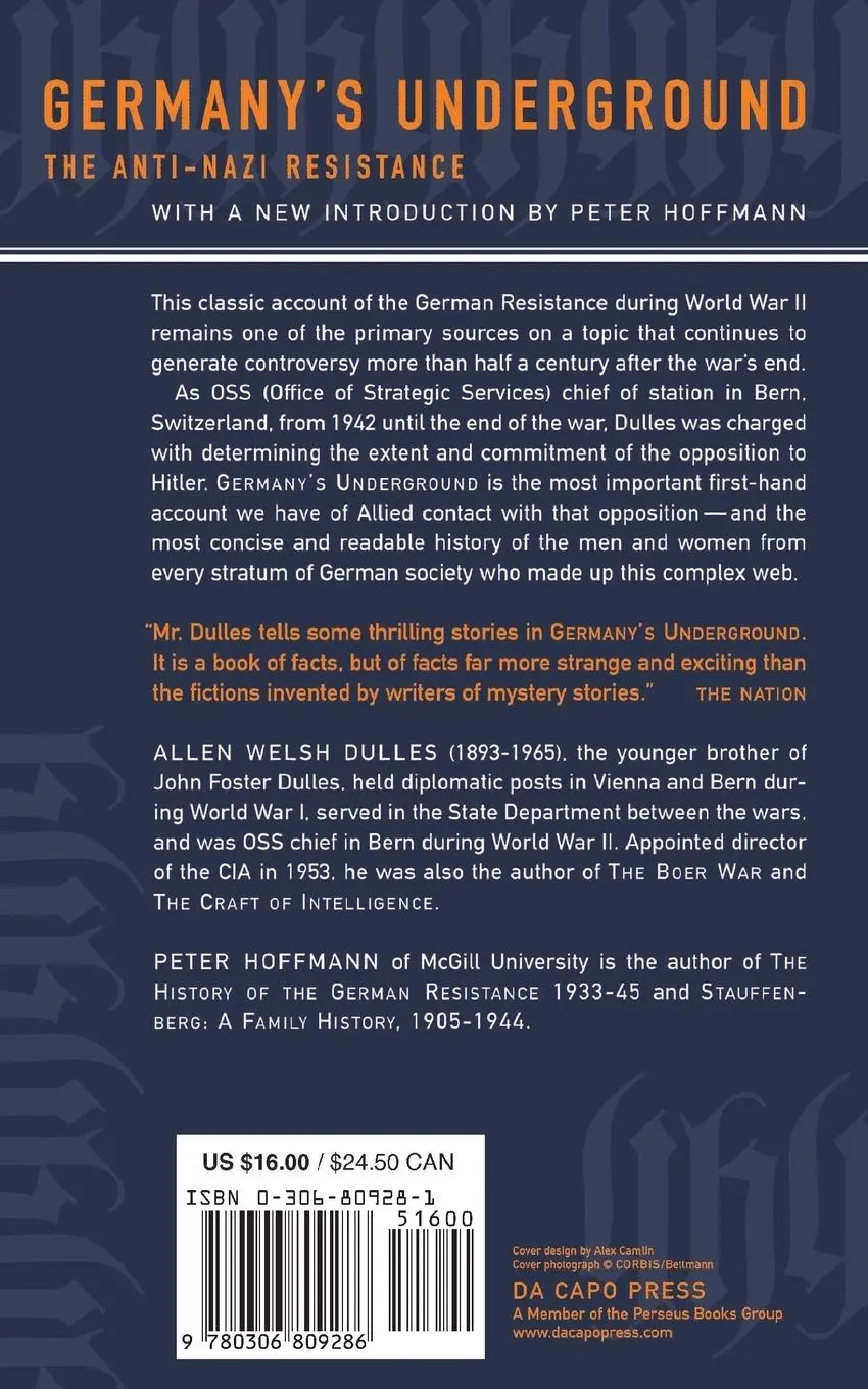 Rückseite: 9780306809286 | Germany's Underground | Allen W. Dulles | Taschenbuch | Englisch
