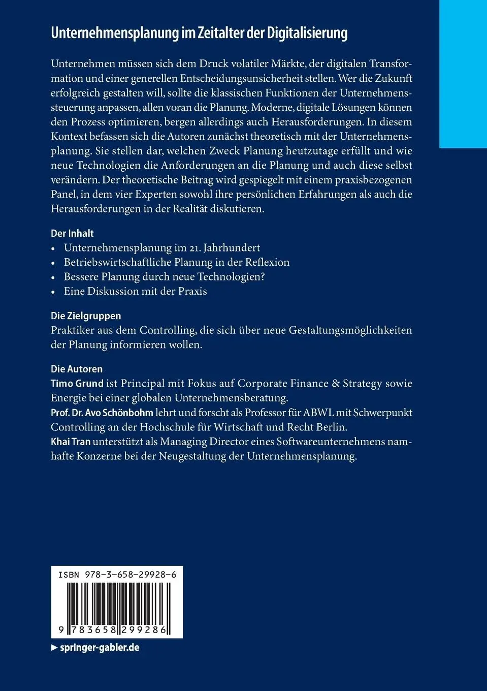 Rückseite: 9783658299286 | Unternehmensplanung im Zeitalter der Digitalisierung | Grund (u. a.)