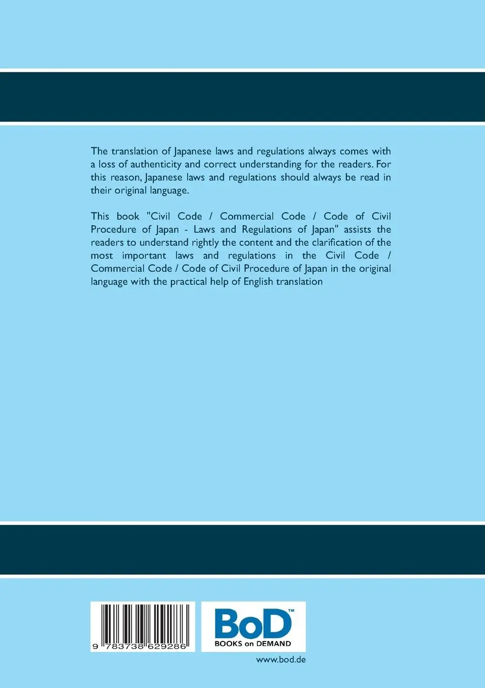 Rückseite: 9783738629286 | Civil Code / Commercial Code / Code of Civil Procedure of Japan | Buch