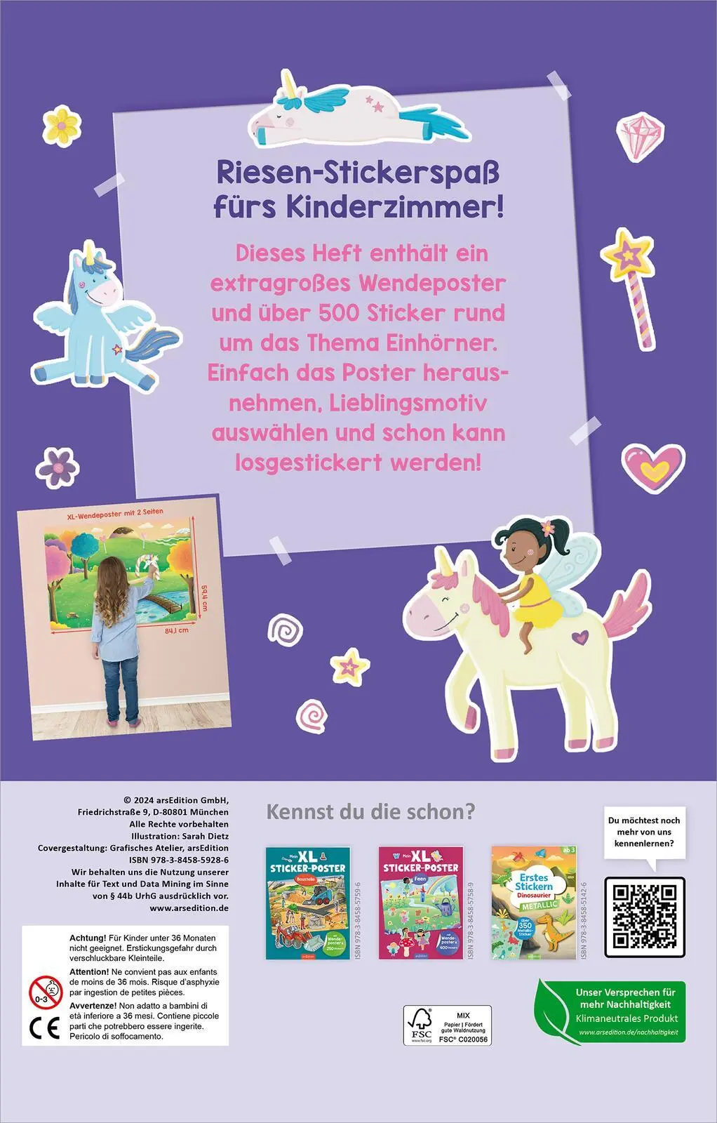 Rückseite: 9783845859286 | Mein XL Sticker-Poster Einhörner | Mit Wendeposter &amp; 500 Stickern