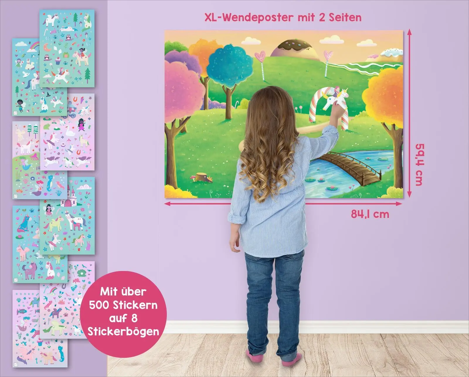 Bild: 9783845859286 | Mein XL Sticker-Poster Einhörner | Mit Wendeposter &amp; 500 Stickern