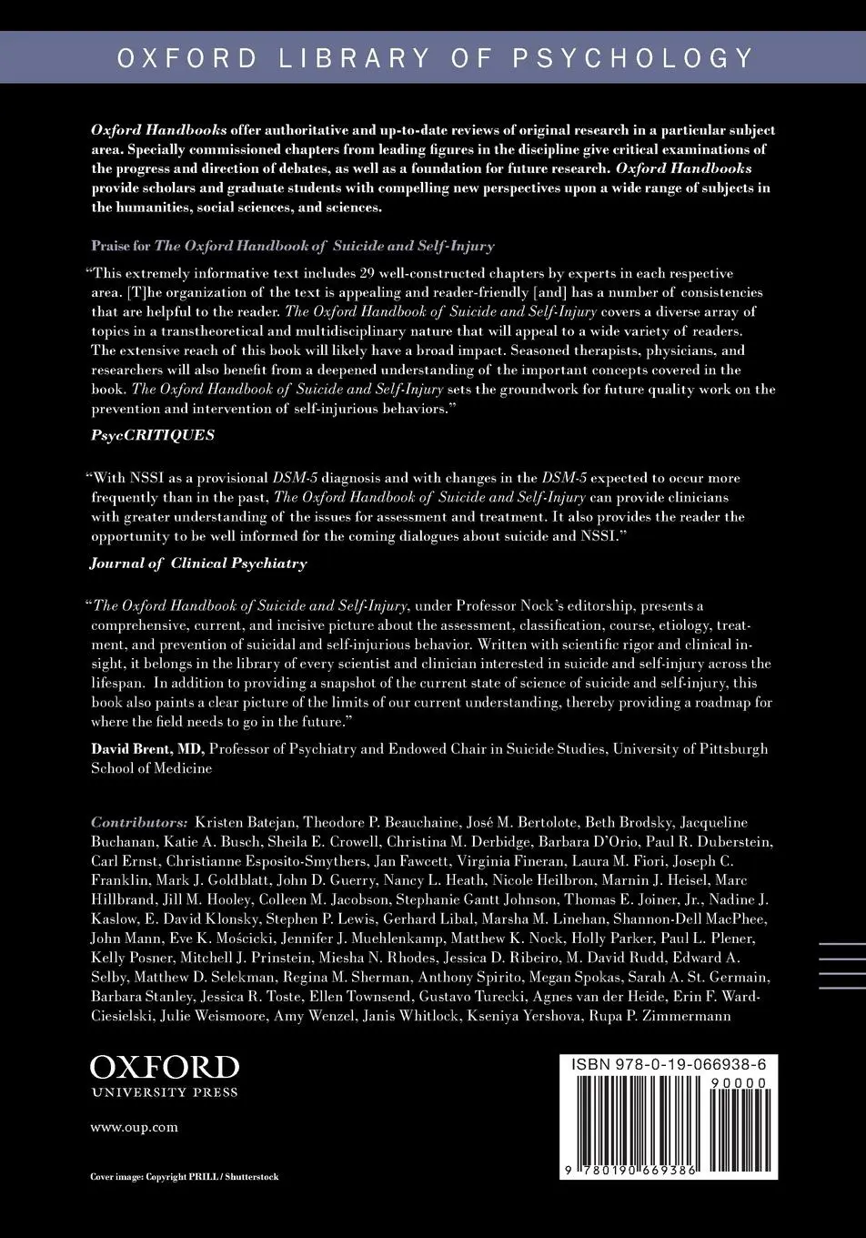 Rückseite: 9780190669386 | The Oxford Handbook of Suicide and Self-Injury | Matthew K. Nock