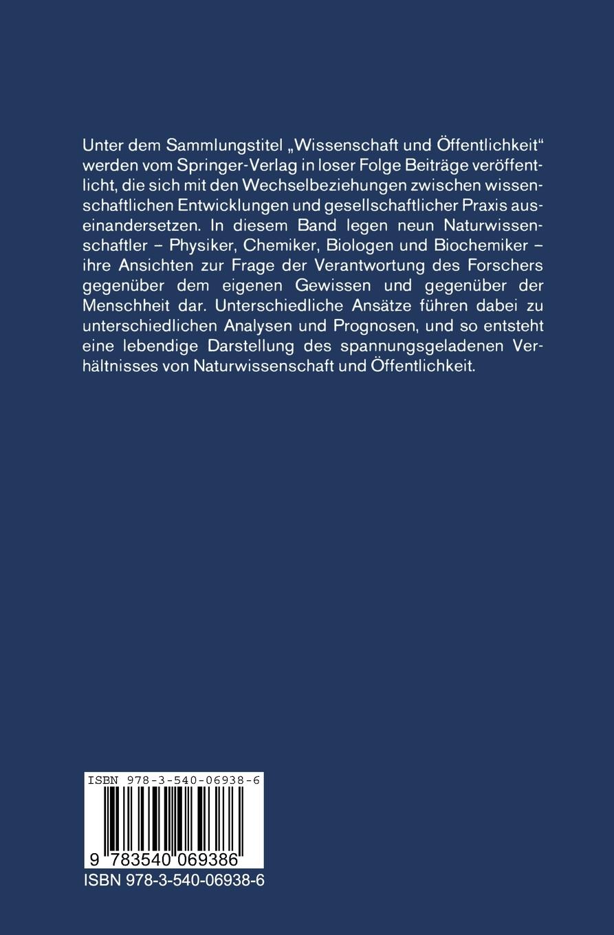 Rückseite: 9783540069386 | Forscher zwischen Wissen und Gewissen | F. Cramer | Taschenbuch | viii