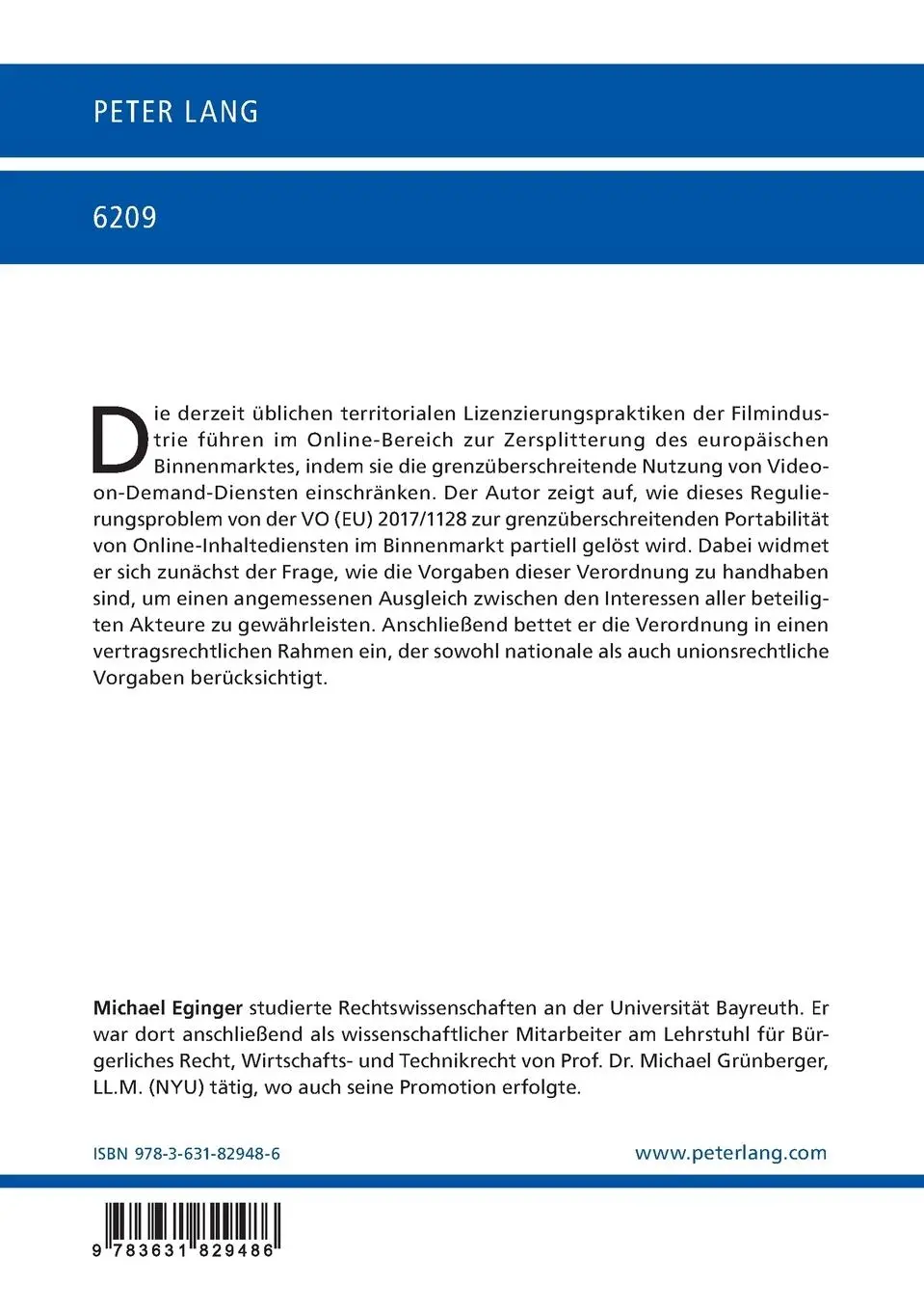 Rückseite: 9783631829486 | Die grenzüberschreitende Portabilität von On-Demand-Streaming-Diensten