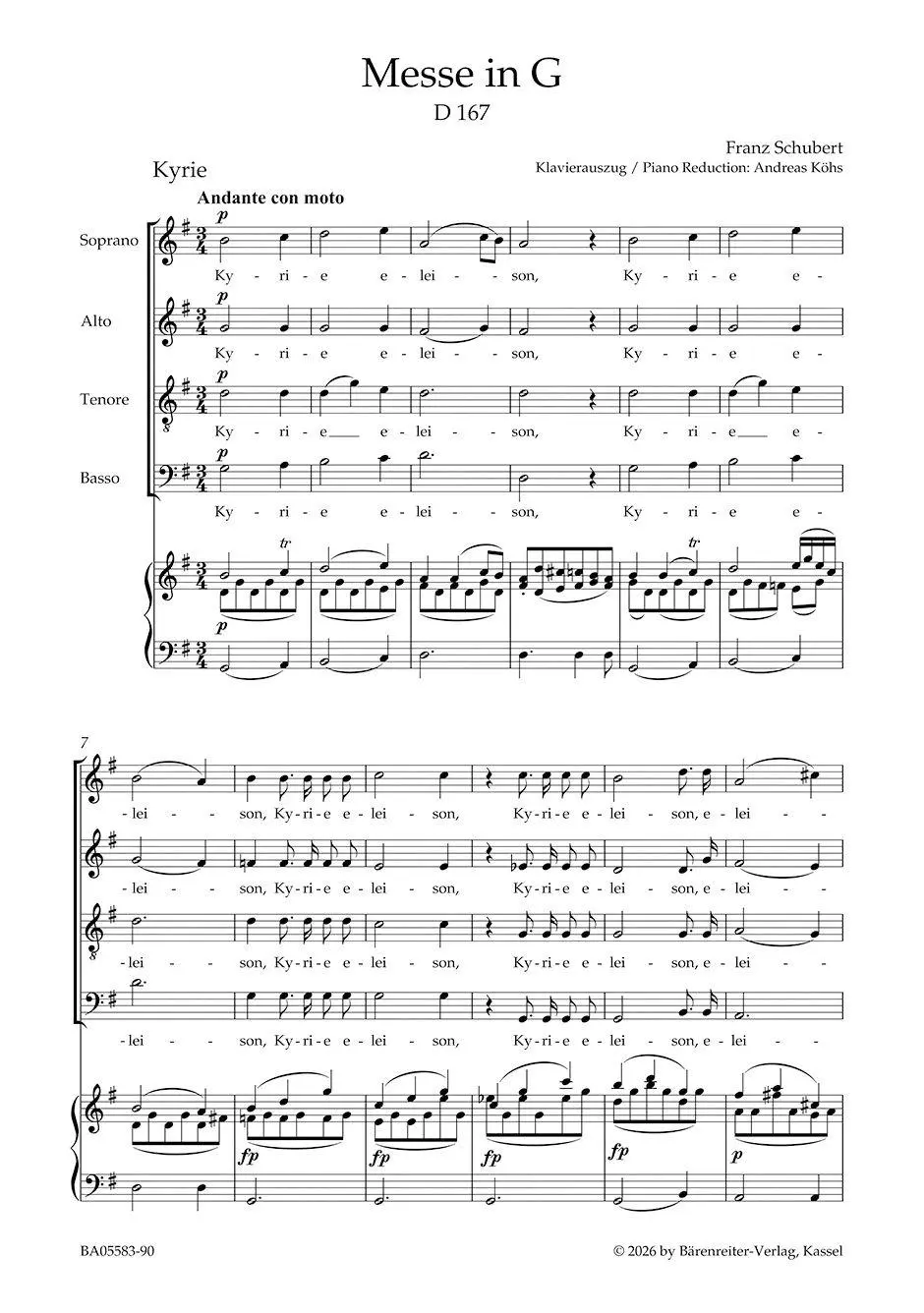 Bild: 9790006579686 | Messe in G-Dur D 167 | Klavierauszug vokal, Urtextausgabe | Schubert