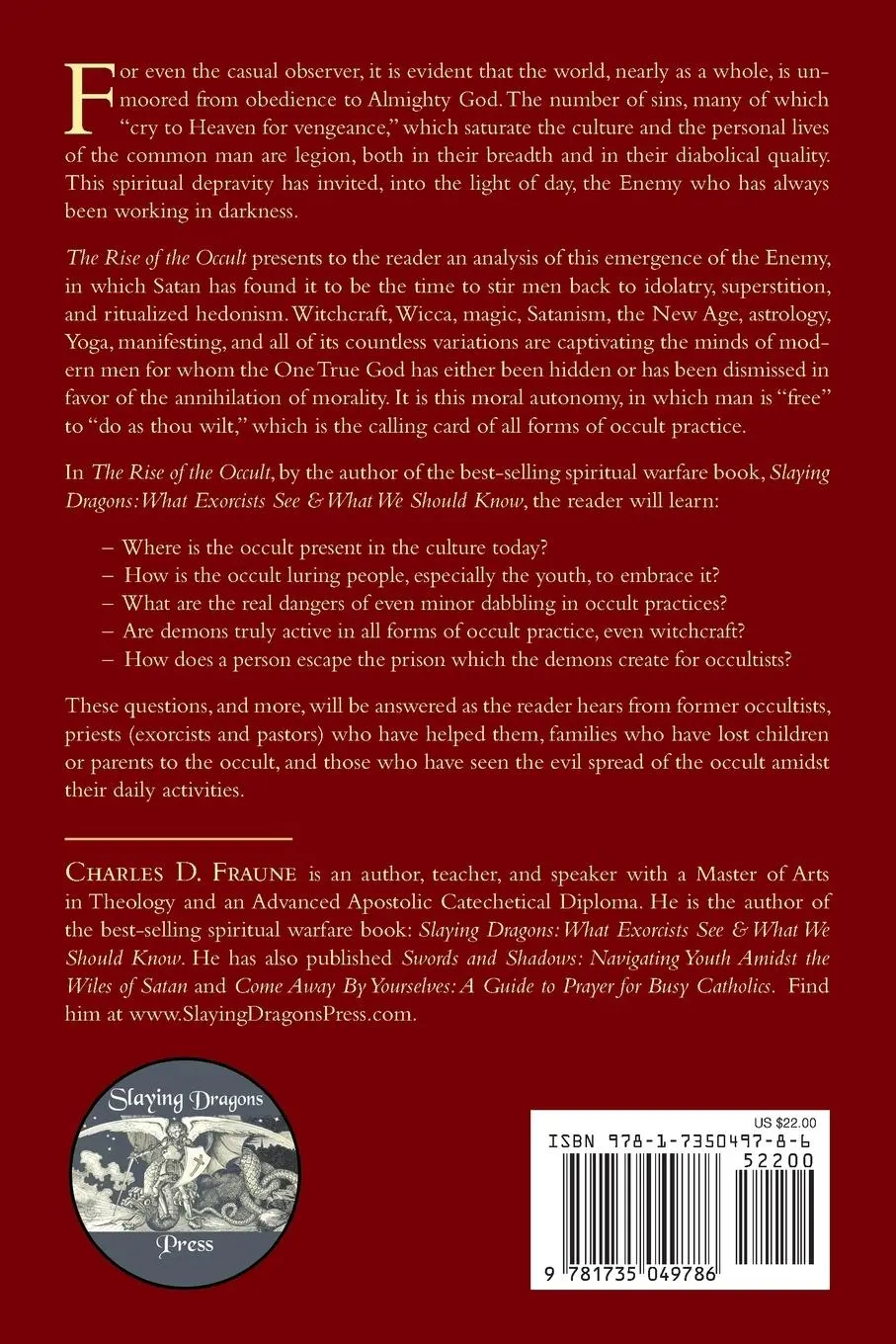 Rückseite: 9781735049786 | Slaying Dragons II - The Rise of the Occult | Charles D Fraune | Buch