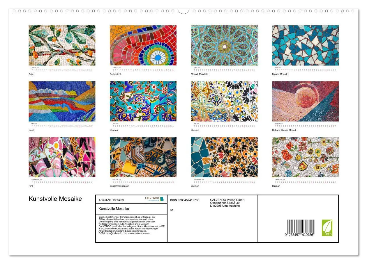 Bild: 9783457419786 | Kunstvolle Mosaike (hochwertiger Premium Wandkalender 2026 DIN A2...