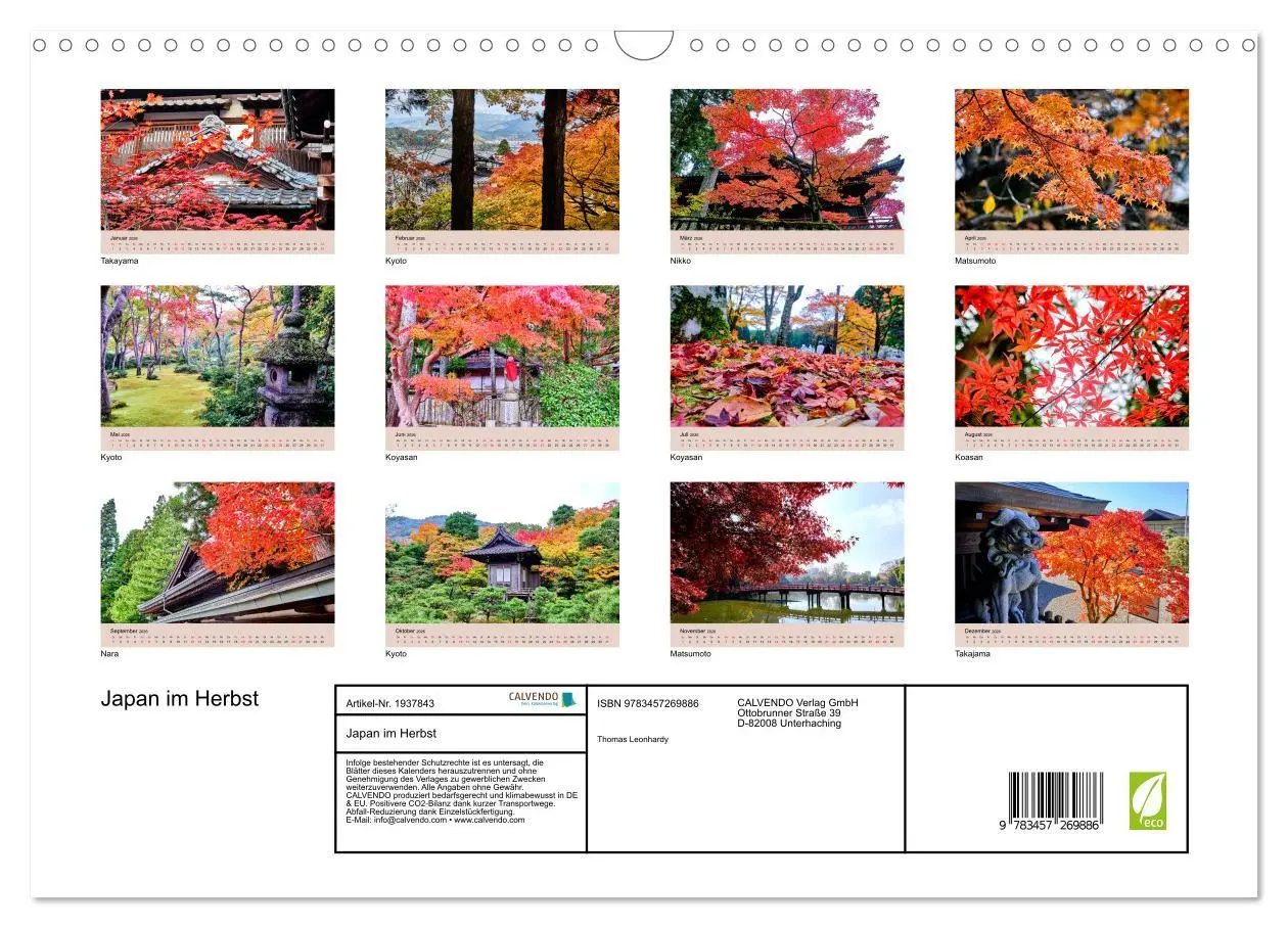 Bild: 9783457269886 | Japan im Herbst (Wandkalender 2026 DIN A3 quer), CALVENDO...