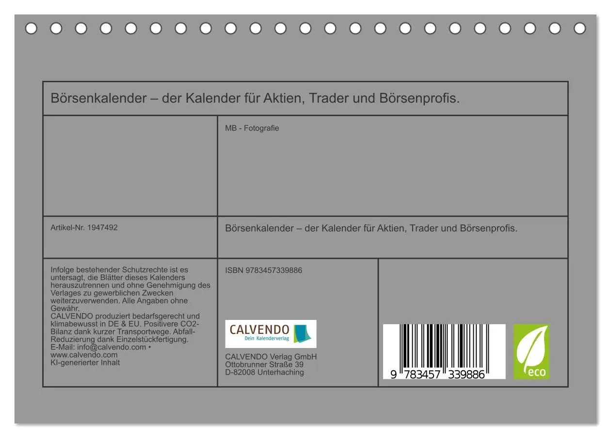 Bild: 9783457339886 | Börsenkalender - der Kalender für Aktien, Trader und Börsenprofis....