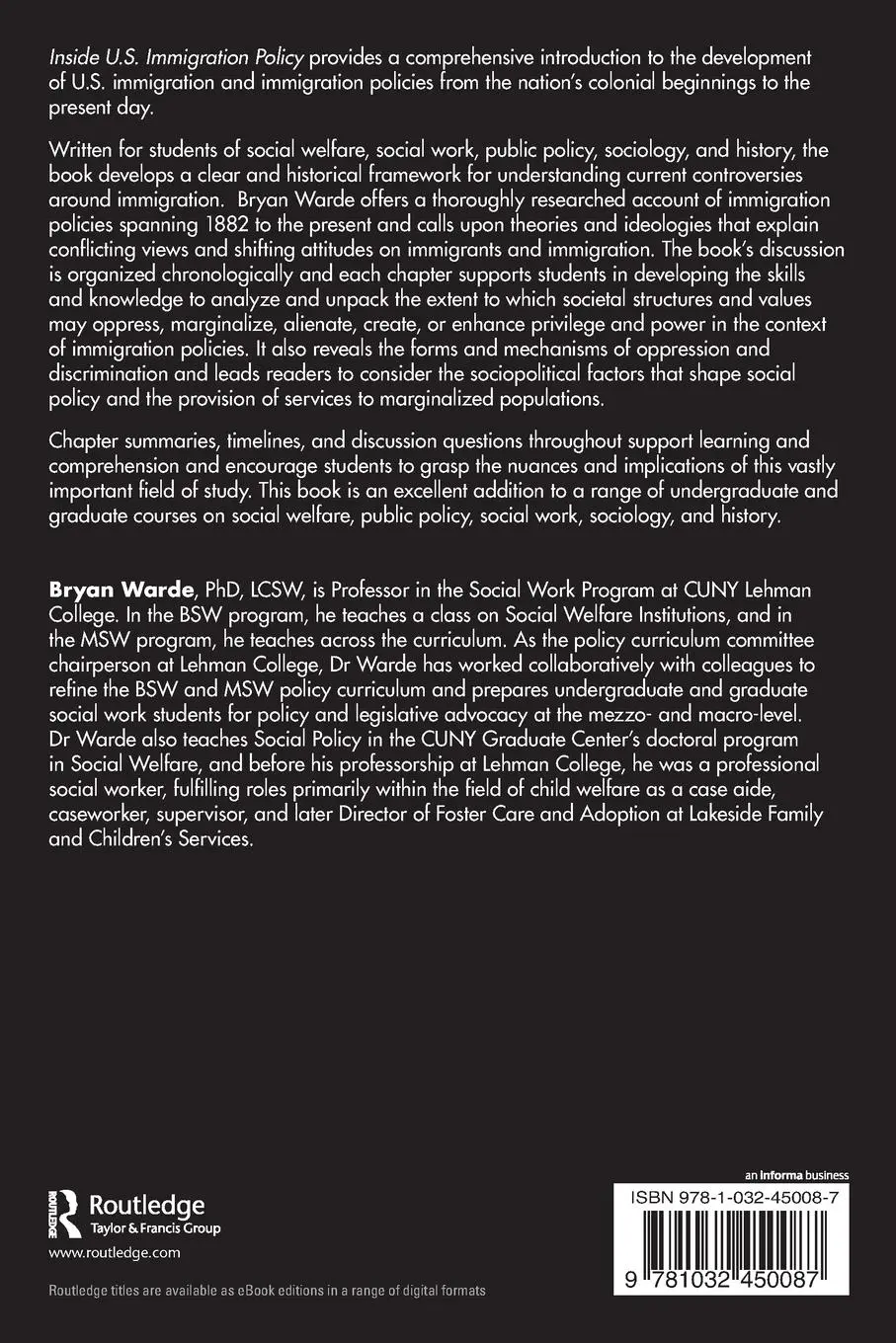 Rückseite: 9781032450087 | Inside U.S. Immigration Policy | Bryan Warde | Taschenbuch | Englisch