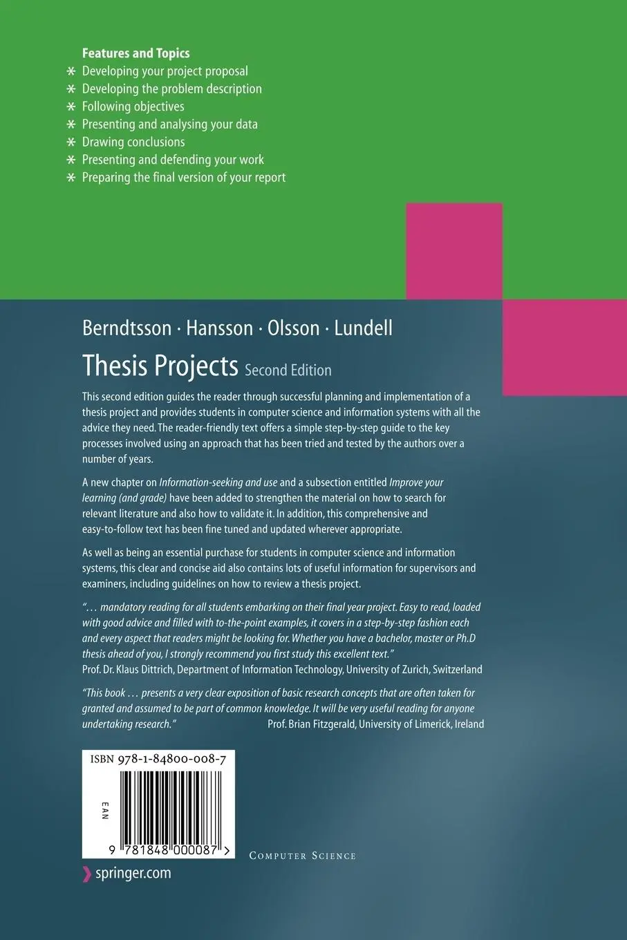 Rückseite: 9781848000087 | Thesis Projects | Mikael Berndtsson (u. a.) | Taschenbuch | xiv | 2007