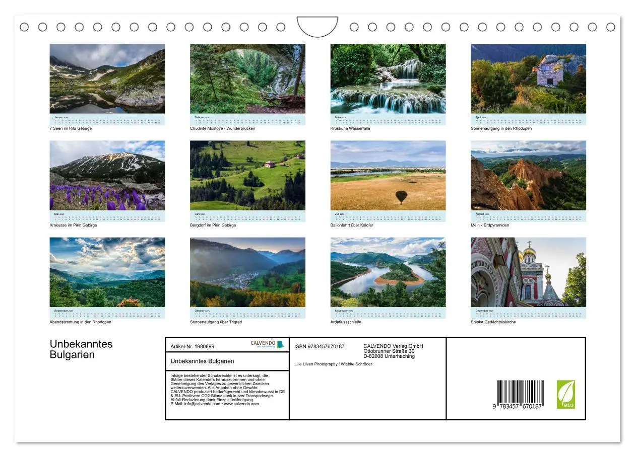 Bild: 9783457670187 | Unbekanntes Bulgarien (Wandkalender 2026 DIN A4 quer), CALVENDO...
