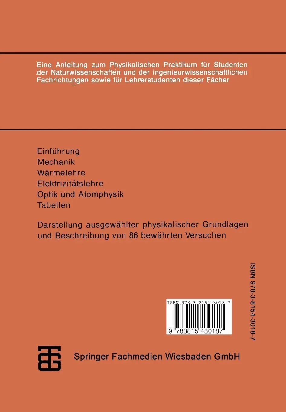 Rückseite: 9783815430187 | Physikalisches Praktikum | rer. nat. habil. Dieter Geschke (u. a.)