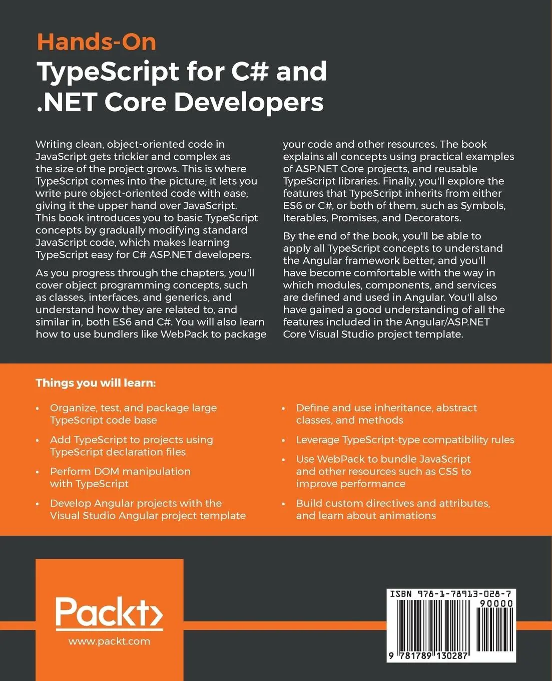 Rückseite: 9781789130287 | Hands-On TypeScript for C# and .NET Core Developers | Abbruzzese