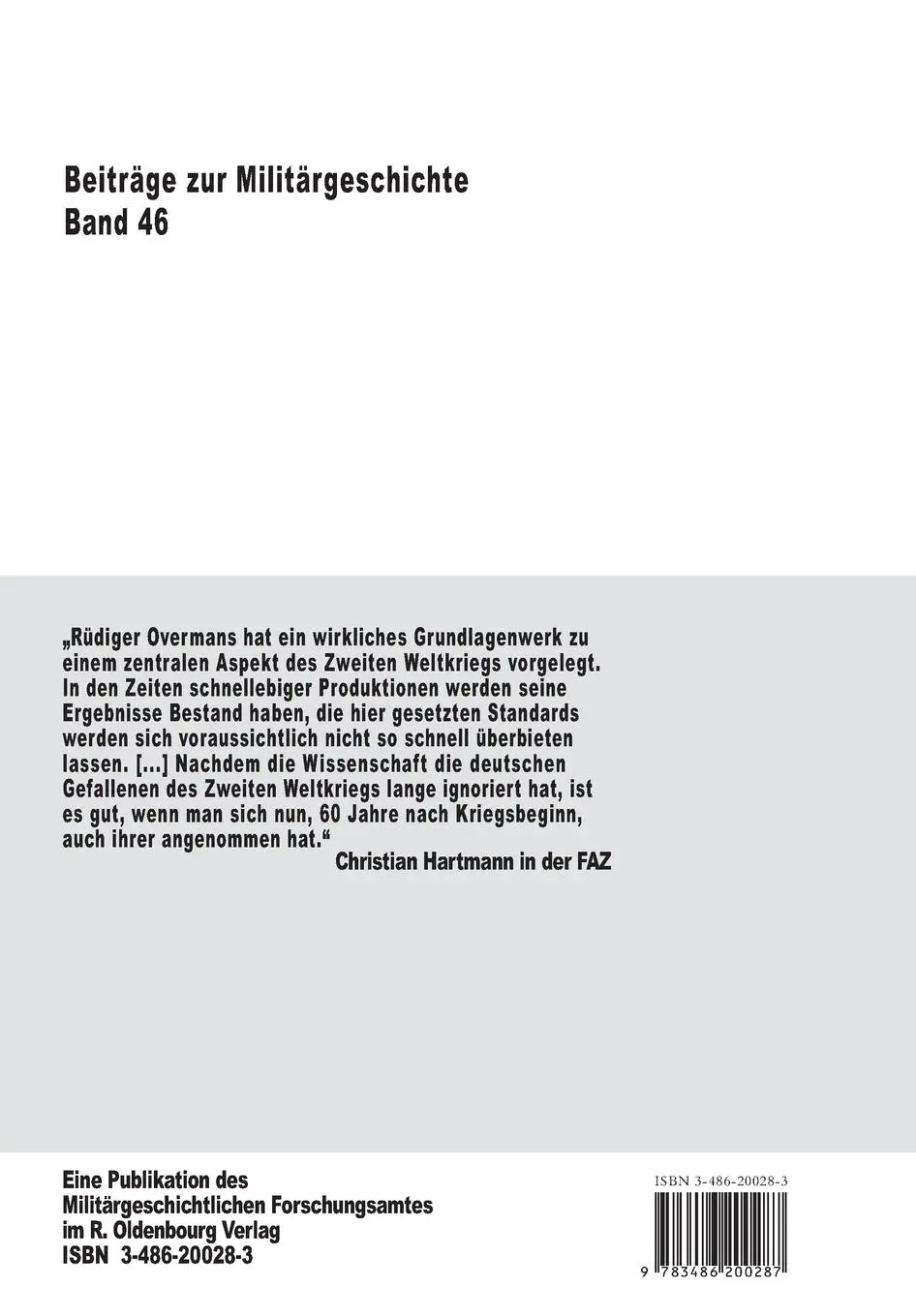 Rückseite: 9783486200287 | Deutsche militärische Verluste im Zweiten Weltkrieg | Rüdiger Overmans