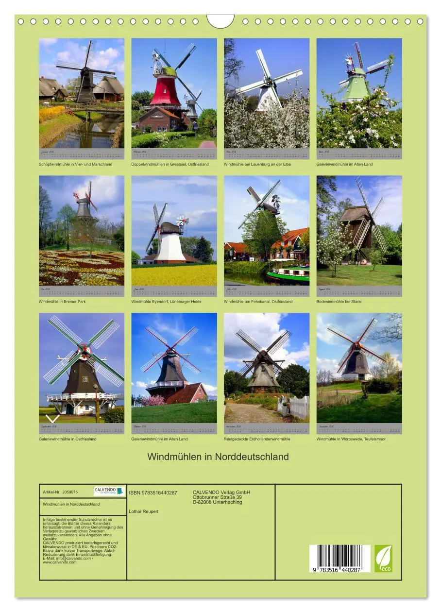 Bild: 9783516440287 | Windmühlen in Norddeutschland (Wandkalender 2026 DIN A3 hoch),...