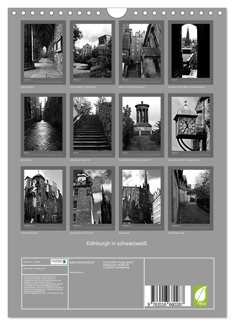 Bild: 9783516680287 | Edinburgh in schwarzweiß (Wandkalender 2026 DIN A4 hoch), CALVENDO...