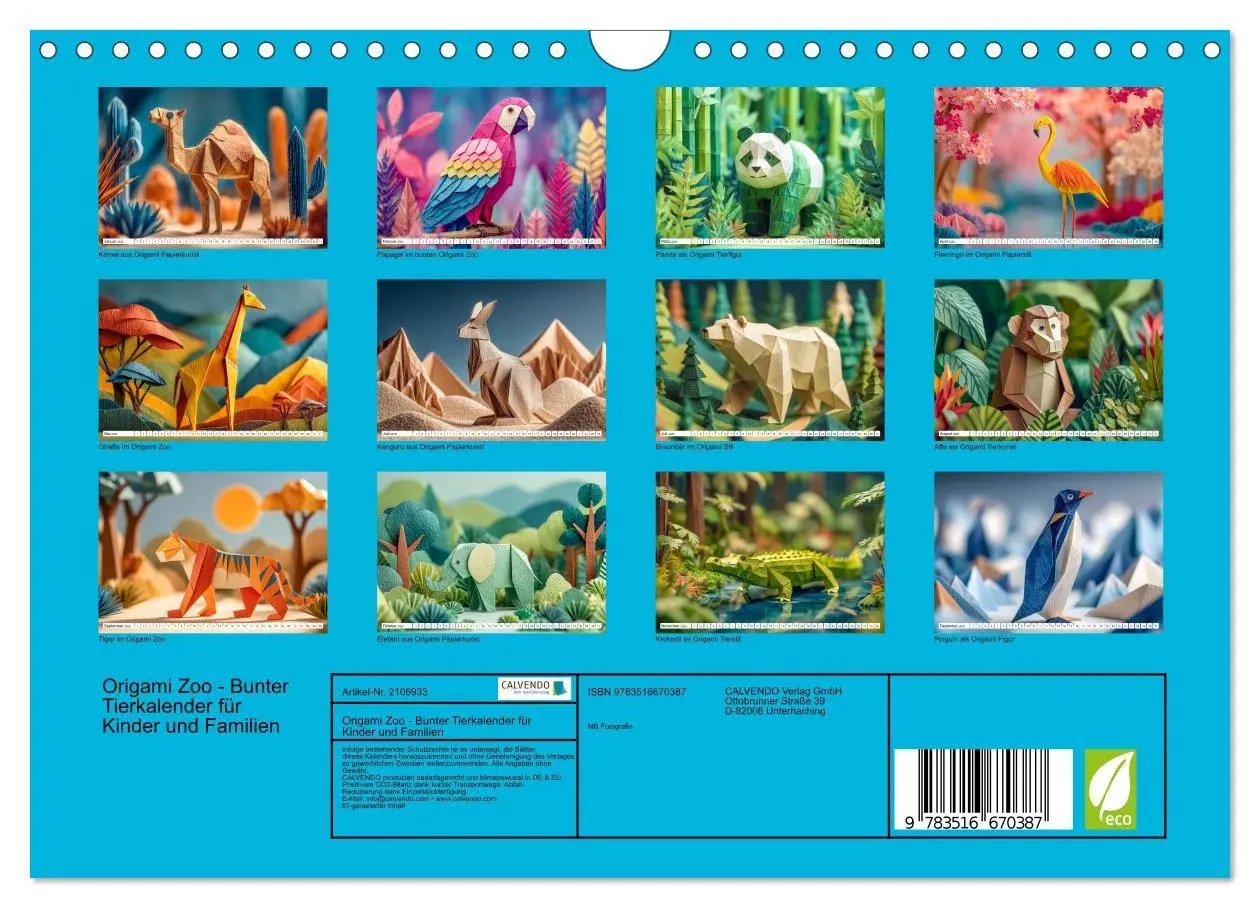 Bild: 9783516670387 | Origami Zoo - Bunter Tierkalender für Kinder und Familien...