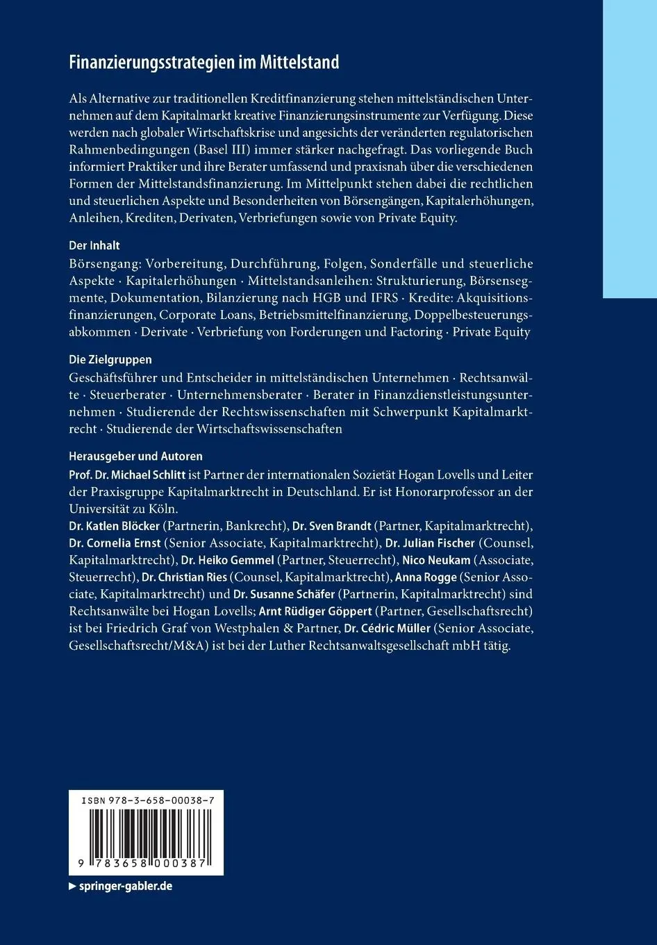 Rückseite: 9783658000387 | Finanzierungsstrategien im Mittelstand | Michael Schlitt | Taschenbuch