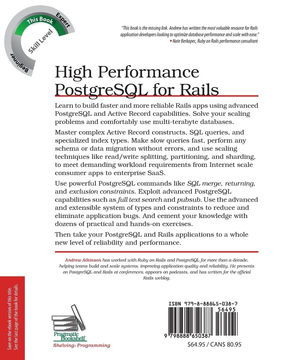 Rückseite: 9798888650387 | High Performance PostgreSQL for Rails | Andrew Atkinson | Taschenbuch