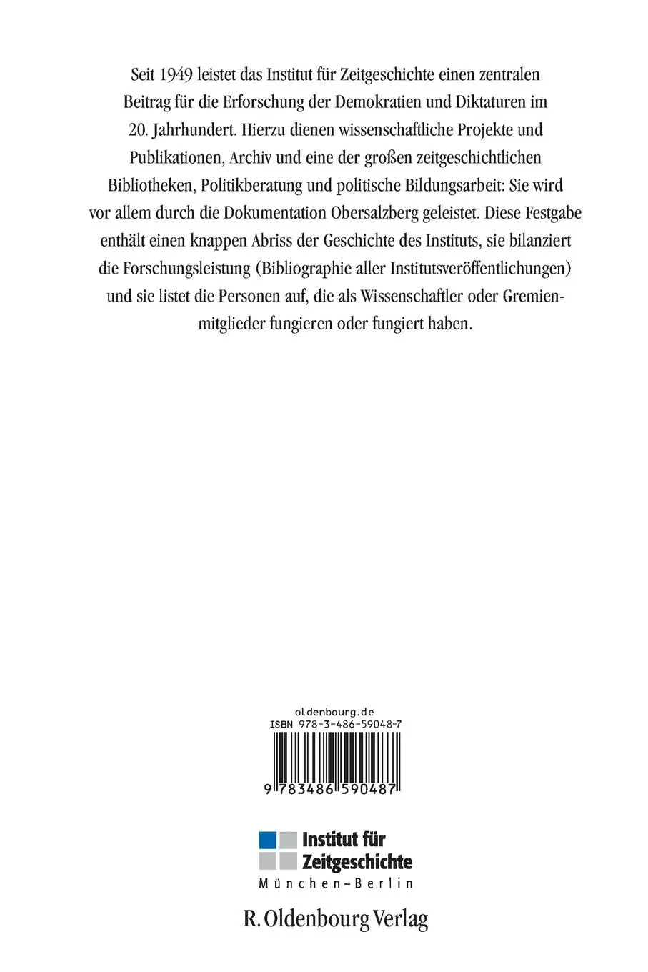 Rückseite: 9783486590487 | 60 Jahre Institut für Zeitgeschichte München - Berlin | Wengst (u. a.)