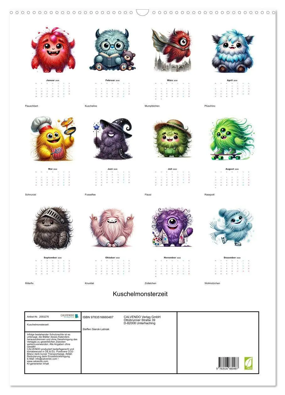 Bild: 9783516660487 | Kuschelmonsterzeit (Wandkalender 2026 DIN A2 hoch), CALVENDO...