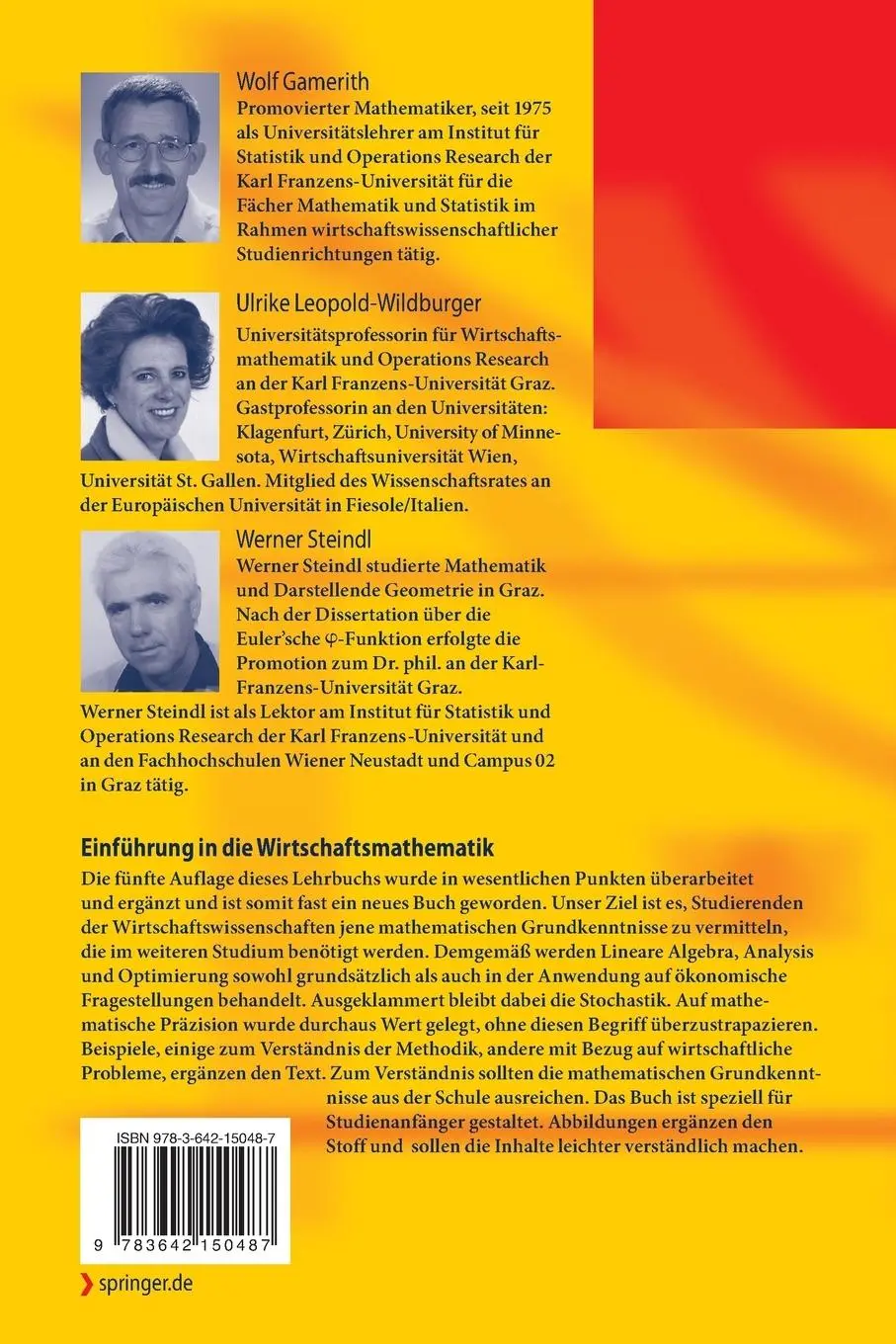 Rückseite: 9783642150487 | Einführung in die Wirtschaftsmathematik | Wolf Gamerith (u. a.) | Buch