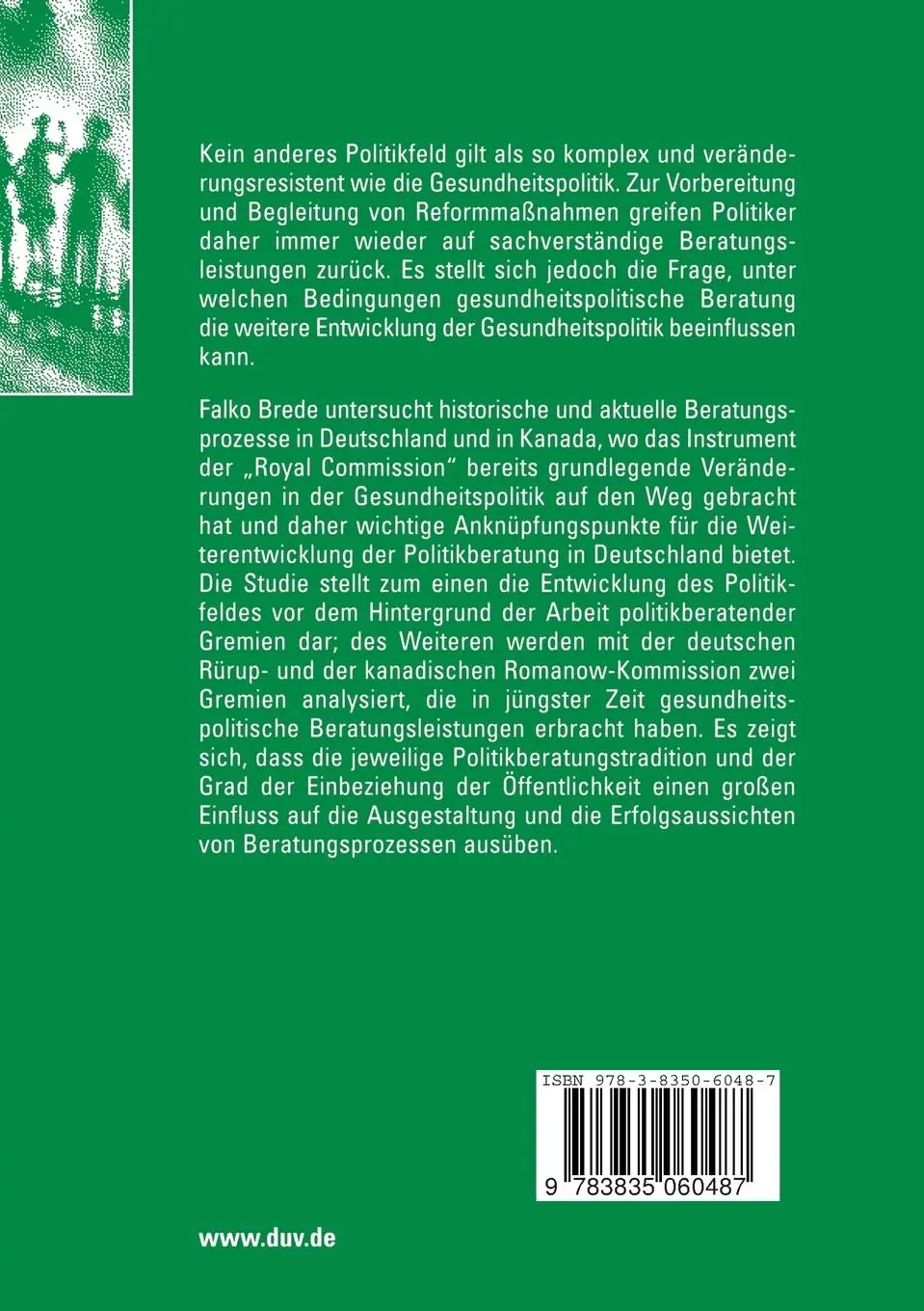 Rückseite: 9783835060487 | Gesundheitspolitik und Politikberatung | Falko Brede | Taschenbuch