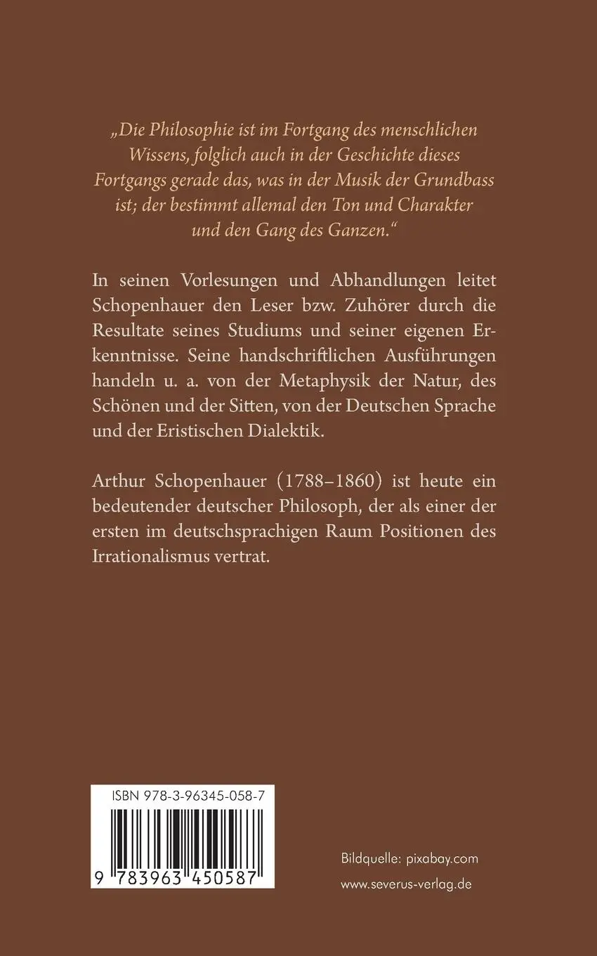 Rückseite: 9783963450587 | Arthur Schopenhauers handschriftlicher Nachlass | Schopenhauer (u. a.)